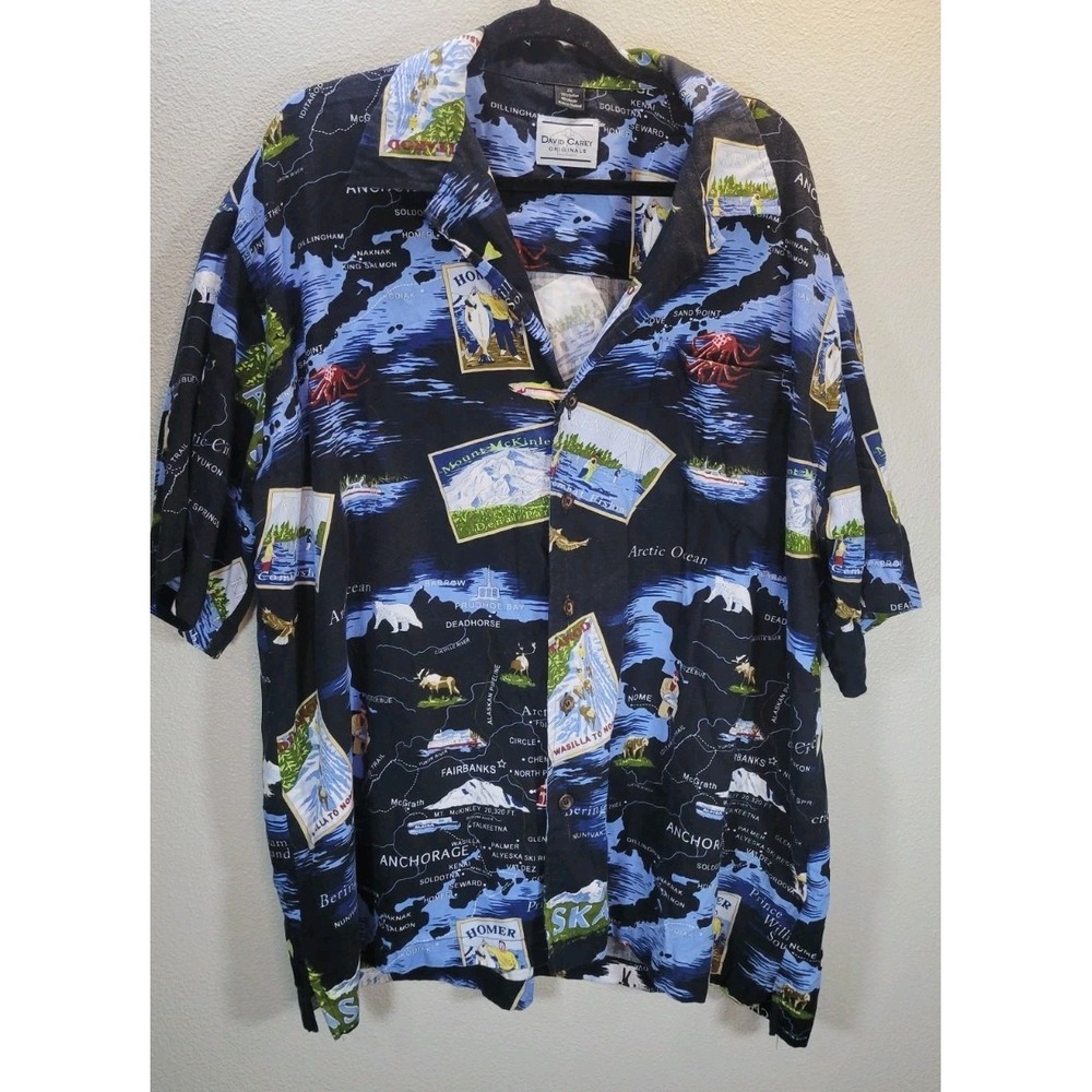 David Carey Originals Alaska Map Print Button Down Shirt 2X Short‎ Sleeve